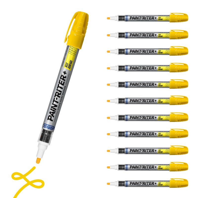 Markal 96961 Paint-Riter+ Oily Surface Liquid Paint Marker, Versatile Surface Compatibility, Bold Mark Size 1.8", Yellow 12-Pack - Image 1